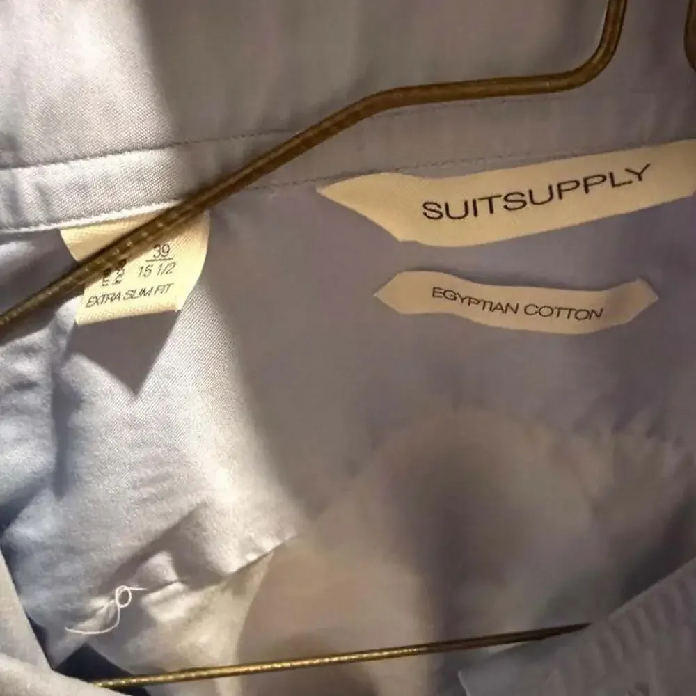 SuitSupply Light Blue Egyptian Cotton Extra Slim Fit Dress Shirt 15.5